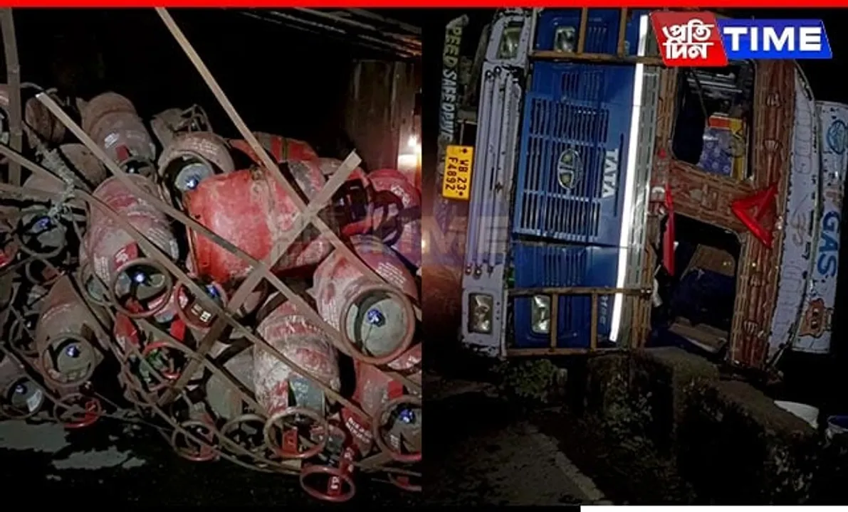 Truck Carrying Gas Cylinders Crashes with Divider in Assam's Jogighopa